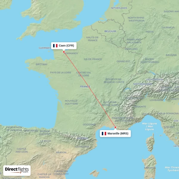 Caen - Marseille direct flight map