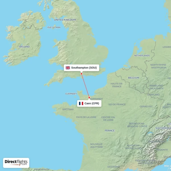 Caen - Southampton direct flight map