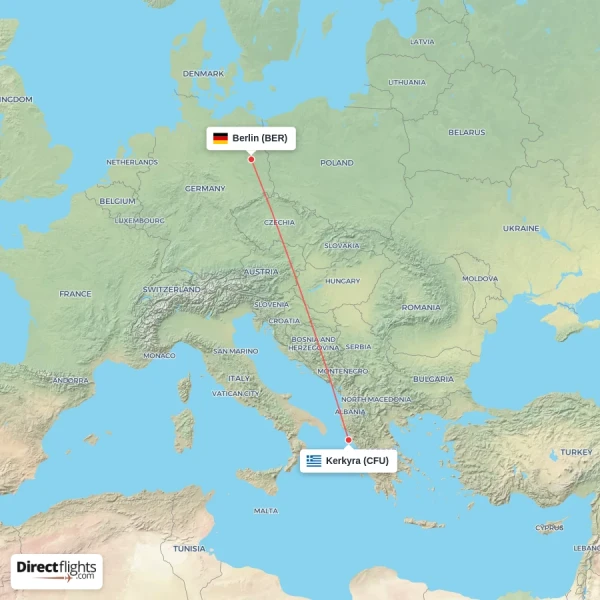 Kerkyra - Berlin direct flight map