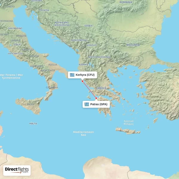 Kerkyra - Patras direct flight map