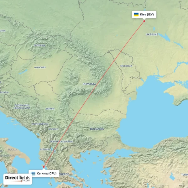 Kerkyra - Kiev direct flight map