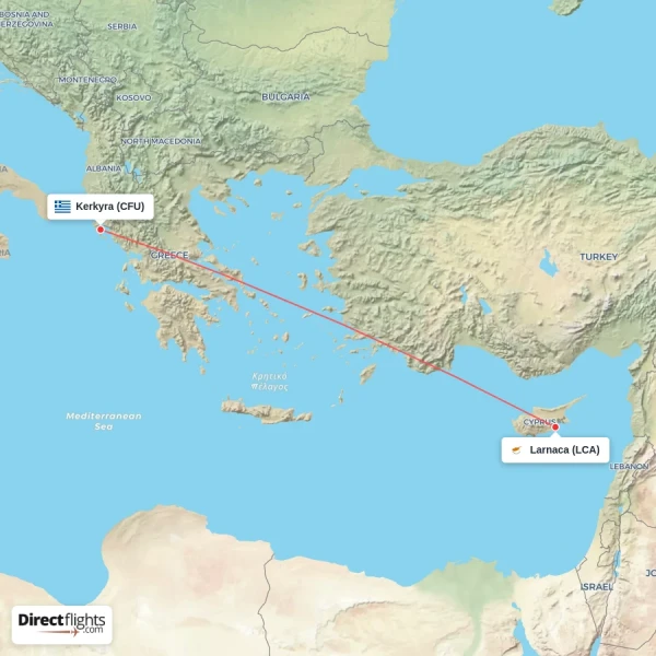 Kerkyra - Larnaca direct flight map