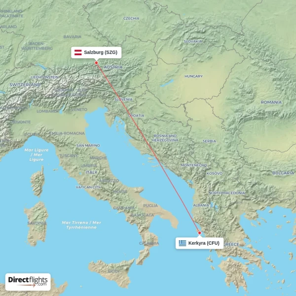 Kerkyra - Salzburg direct flight map