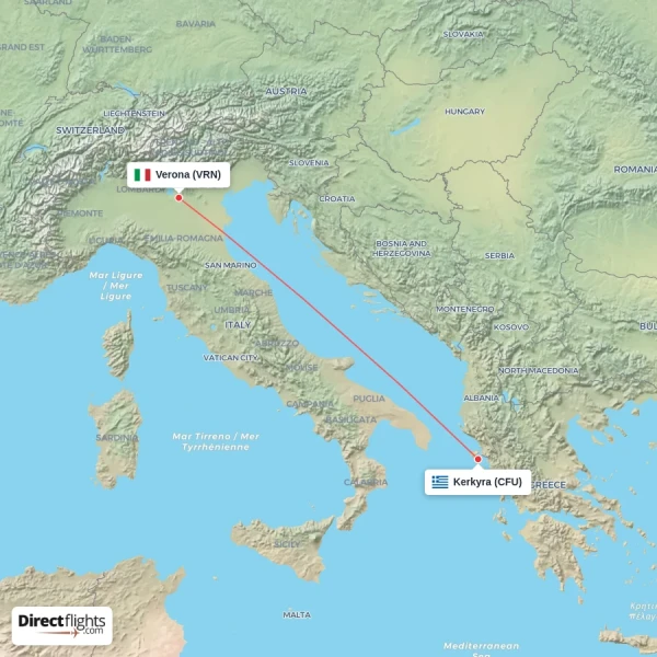 Kerkyra - Verona direct flight map