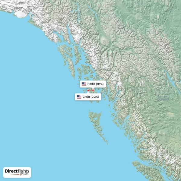 Craig - Hollis direct flight map
