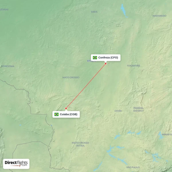 Cuiaba - Confreza direct flight map