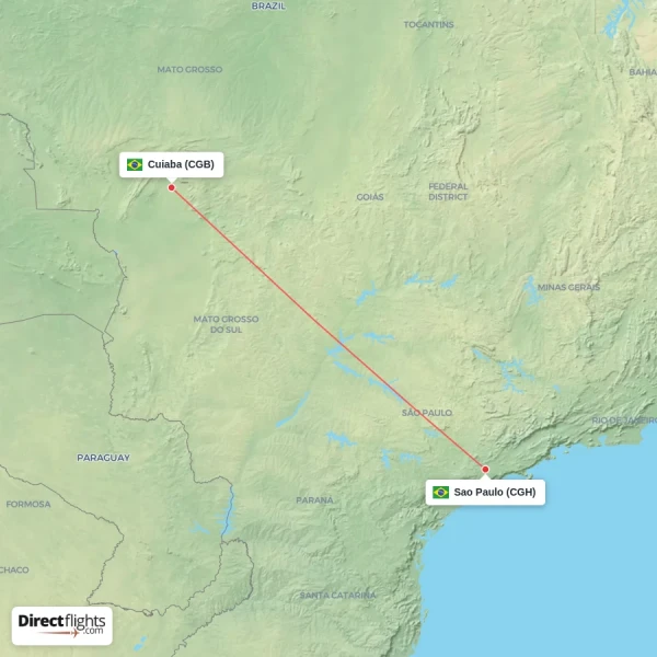 Cuiaba - Sao Paulo direct flight map