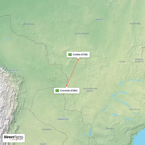 Cuiaba - Corumba direct flight map