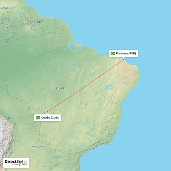 Cuiaba - Fortaleza direct flight map