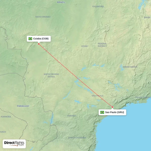 Cuiaba - Sao Paulo direct flight map