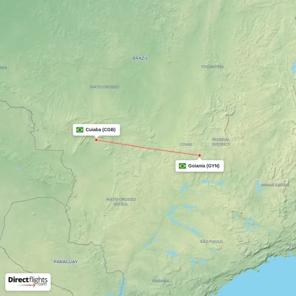 Cuiaba - Goiania direct flight map