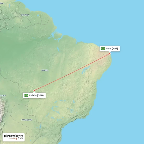 Cuiaba - Natal direct flight map