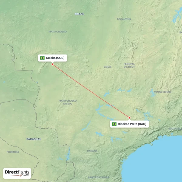 Cuiaba - Ribeirao Preto direct flight map