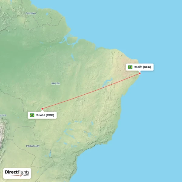 Cuiaba - Recife direct flight map