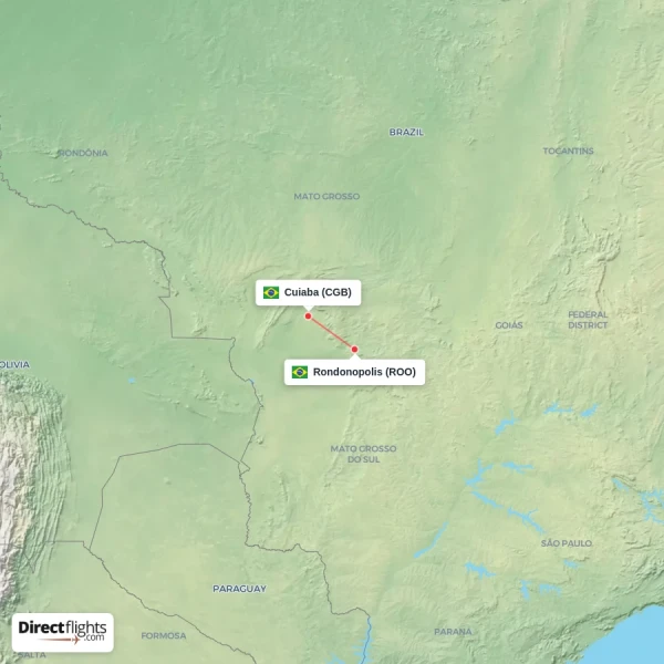 Cuiaba - Rondonopolis direct flight map