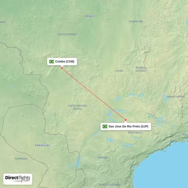 Cuiaba - Sao Jose Do Rio Preto direct flight map