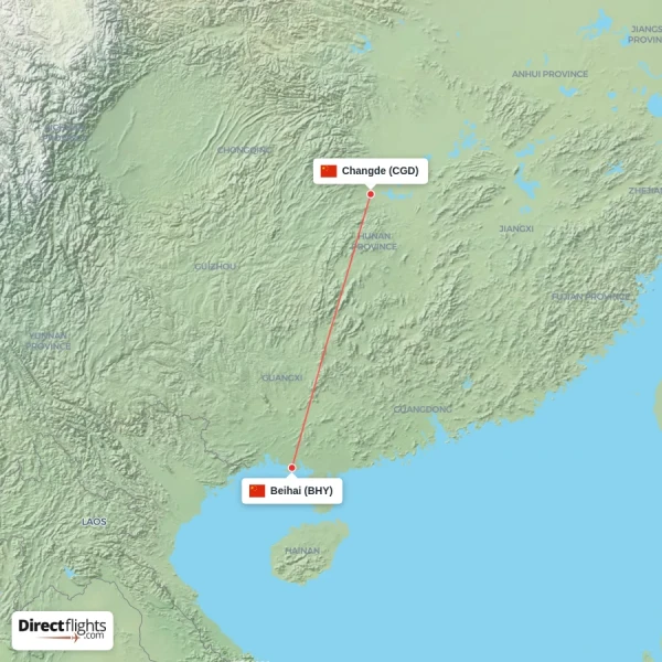 Changde - Beihai direct flight map