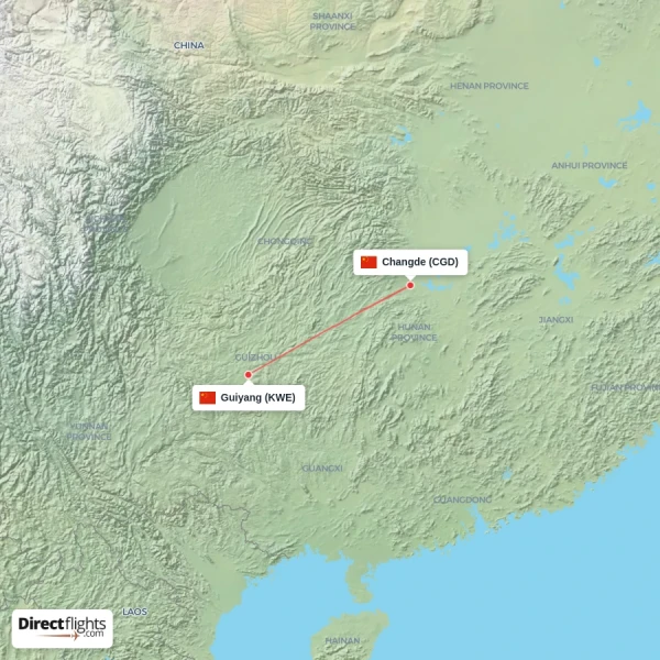 Changde - Guiyang direct flight map