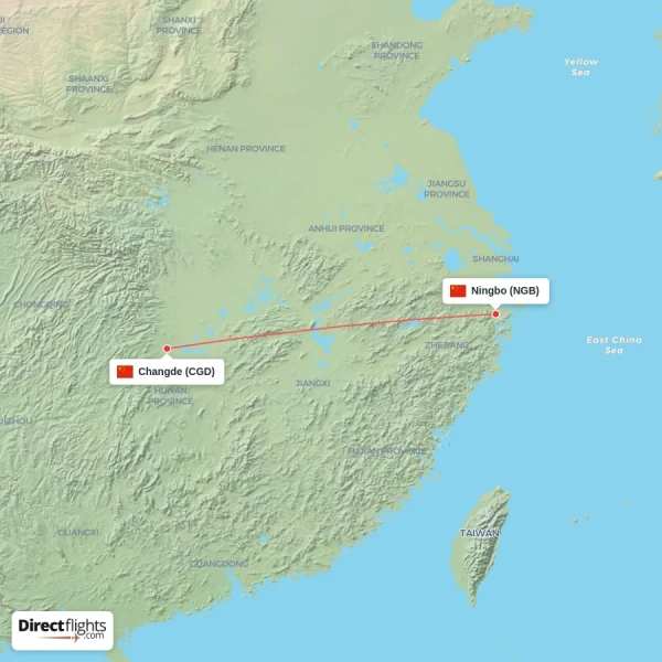 Changde - Ningbo direct flight map
