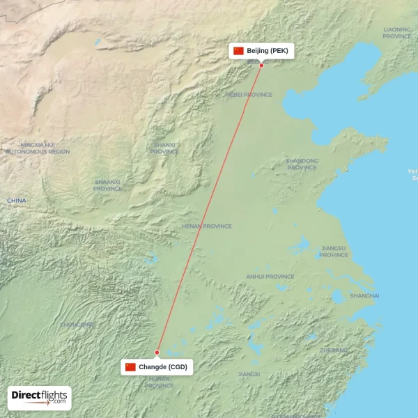 Changde - Beijing direct flight map