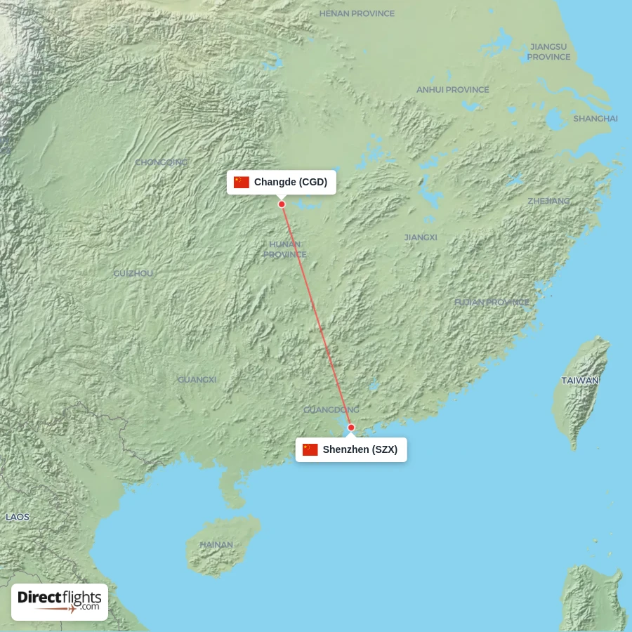 CGD - SZX route map