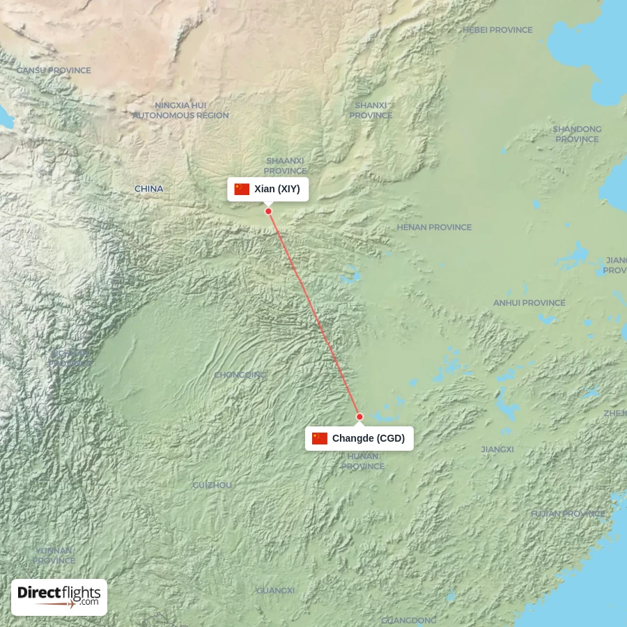 CGD - XIY route map