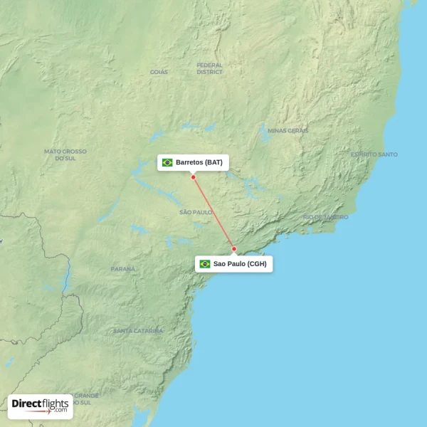 Sao Paulo - Barretos direct flight map