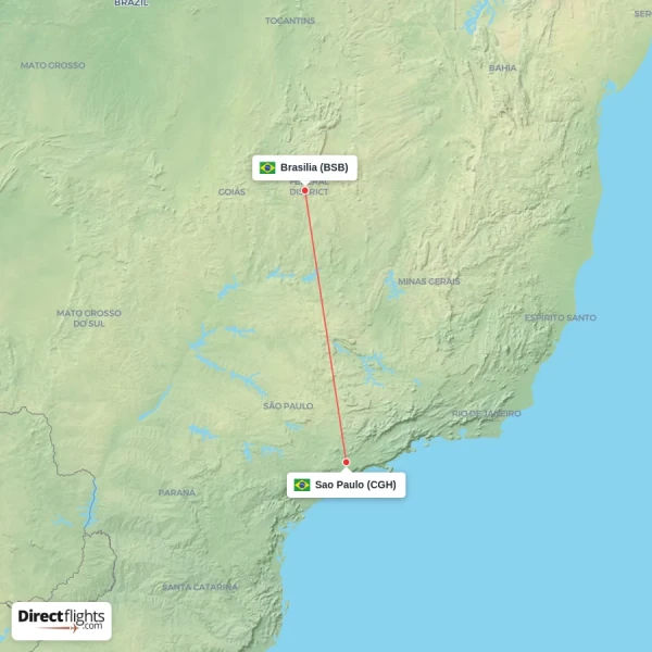 Sao Paulo - Brasilia direct flight map