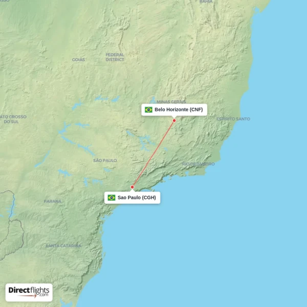 Sao Paulo - Belo Horizonte direct flight map