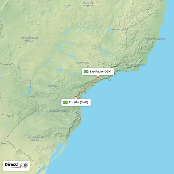 Sao Paulo - Curitiba direct flight map