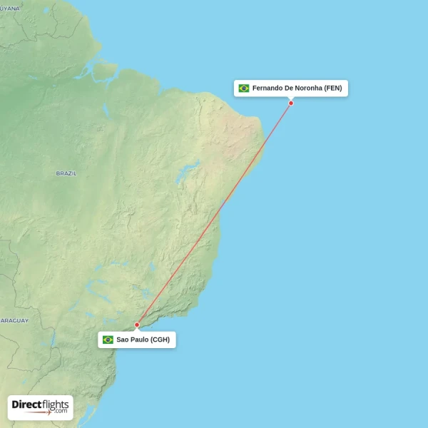 Sao Paulo - Fernando De Noronha direct flight map