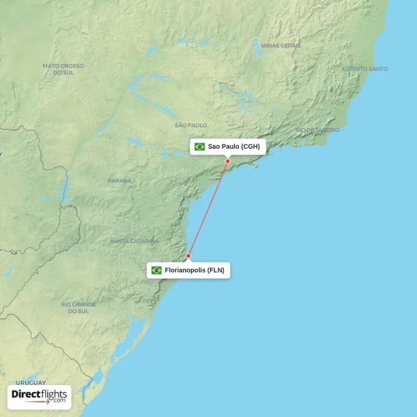 Sao Paulo - Florianopolis direct flight map