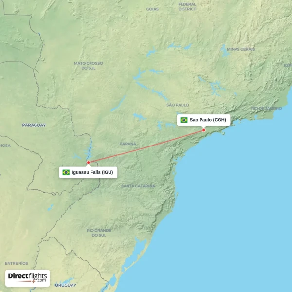 Sao Paulo - Iguassu Falls direct flight map