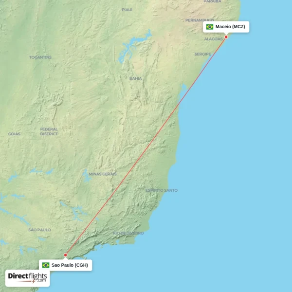 Sao Paulo - Maceio direct flight map