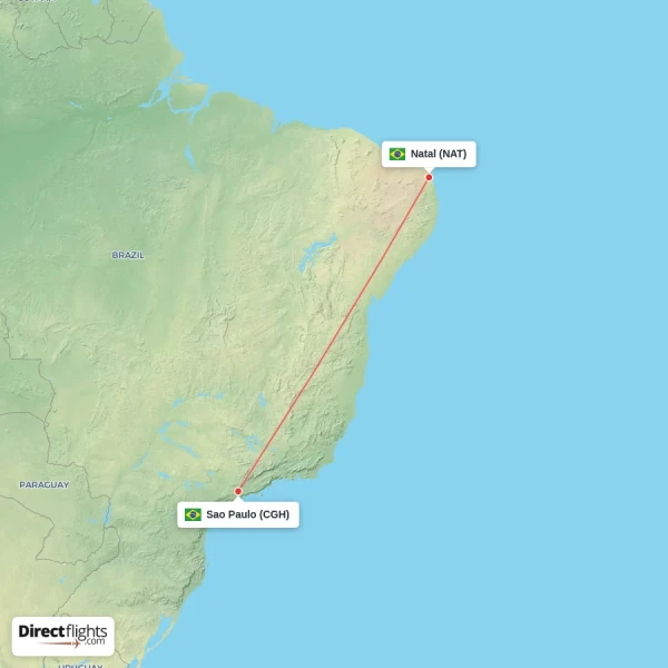 Sao Paulo - Natal direct flight map