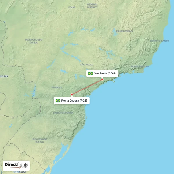 Sao Paulo - Ponta Grossa direct flight map