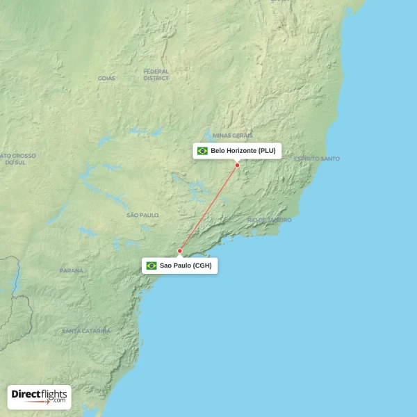 Sao Paulo - Belo Horizonte direct flight map