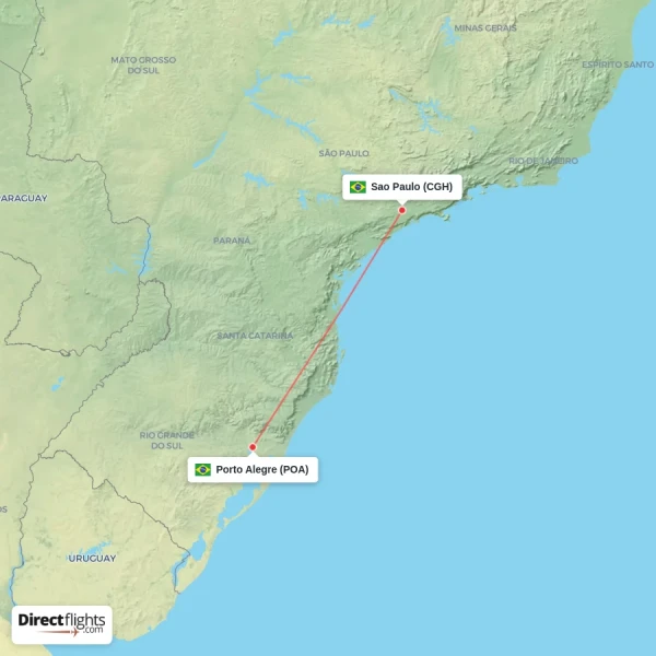 Sao Paulo - Porto Alegre direct flight map