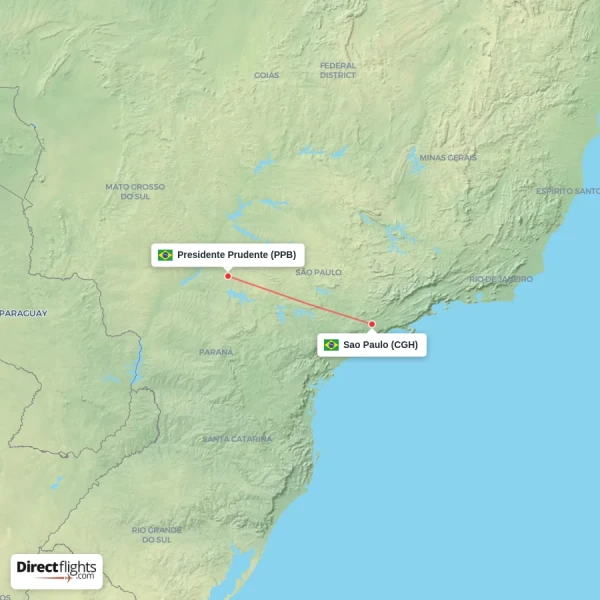 Sao Paulo - Presidente Prudente direct flight map