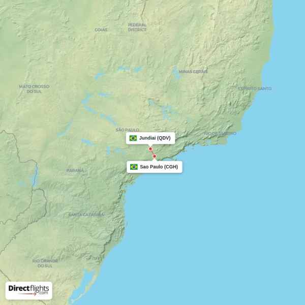 Sao Paulo - Jundiai direct flight map
