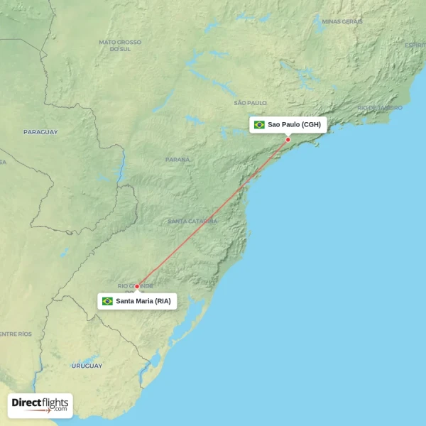 Sao Paulo - Santa Maria direct flight map