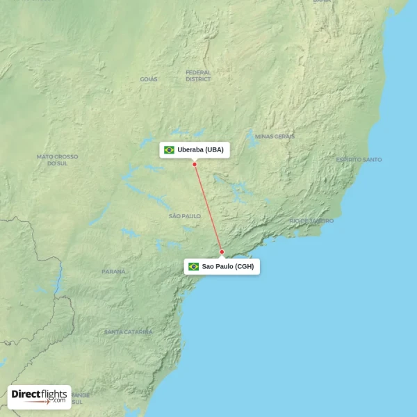 Sao Paulo - Uberaba direct flight map