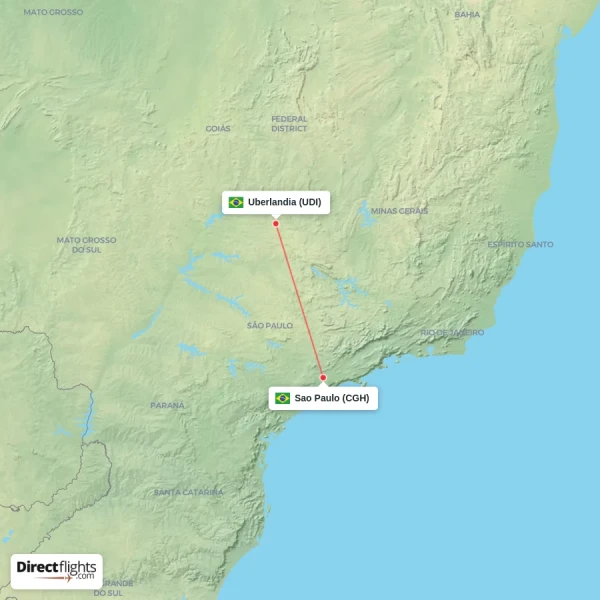 Sao Paulo - Uberlandia direct flight map