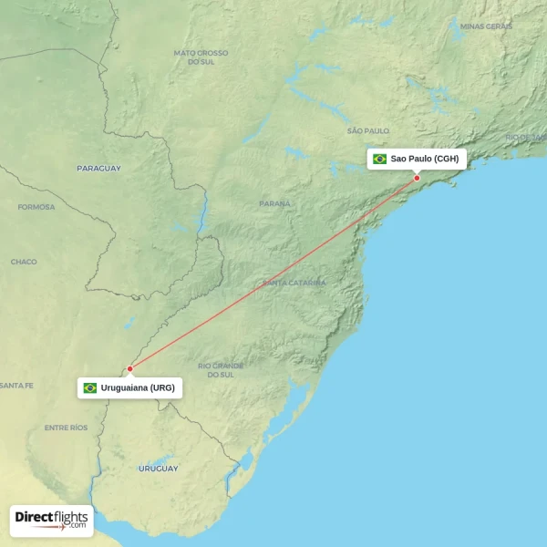Sao Paulo - Uruguaiana direct flight map