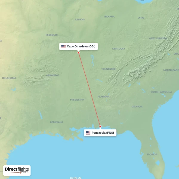 Cape Girardeau - Pensacola direct flight map