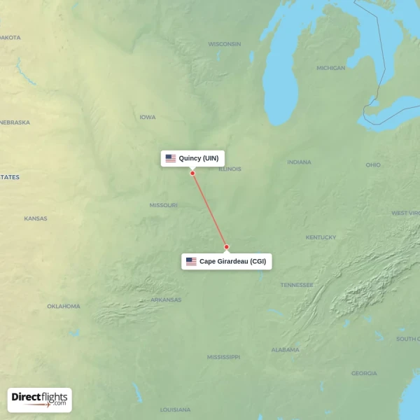 Cape Girardeau - Quincy direct flight map