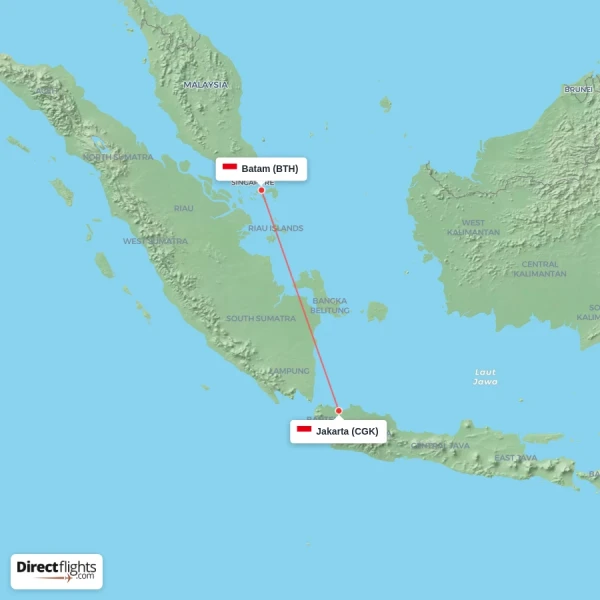 Jakarta - Batam direct flight map