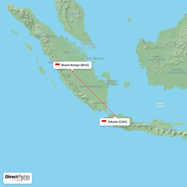 Jakarta - Muara Bungo direct flight map