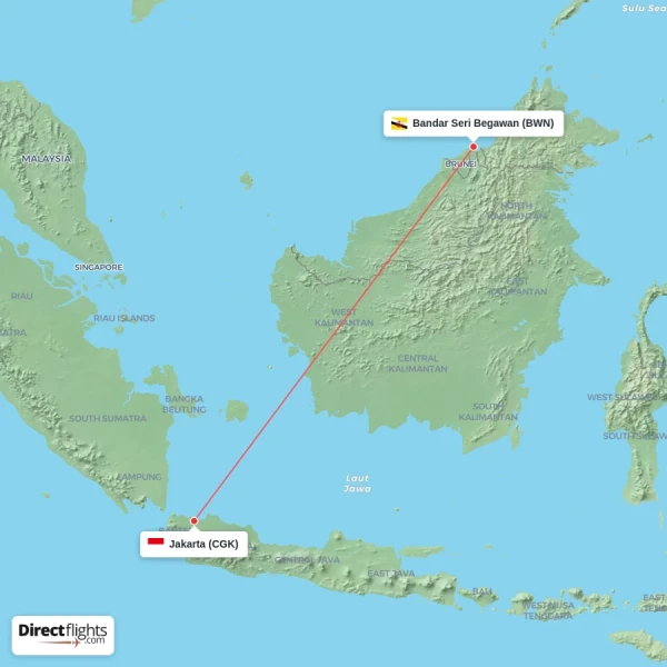 Jakarta - Bandar Seri Begawan direct flight map