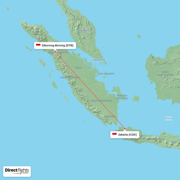 Jakarta - Siborong-Borong direct flight map